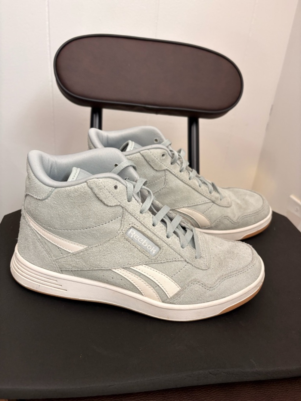 Reebok Men's Mid-Top Suede Sneakers in Light Gray with White Accents